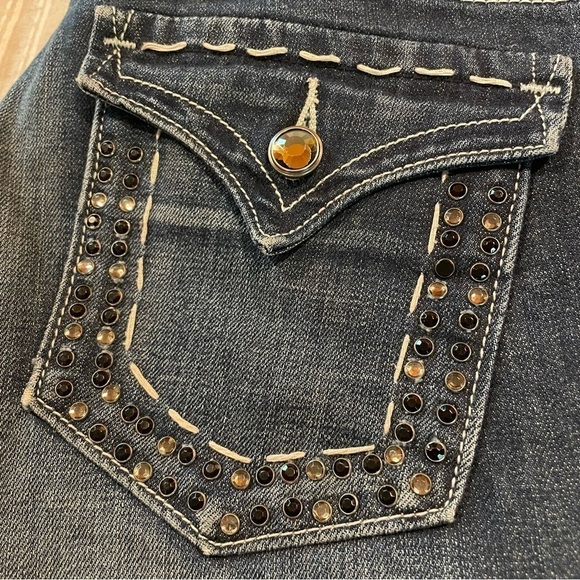 Vigoss The Disco Bootcut Mid Rise Rhinestone Studded Pocket Flap Jeans 27 - Picture 5 of 13